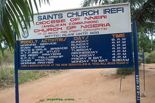 All Saints Church Irefi Main Sign Board.
